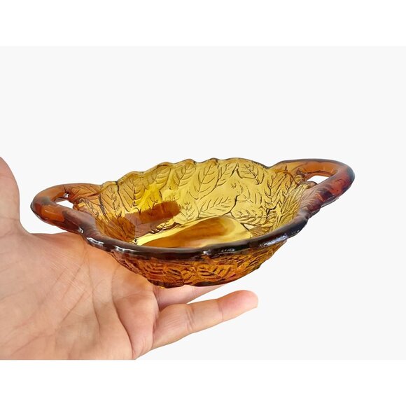 Vintage 70s Tiara Glass Dark Amber Burnt Honey Sweet Pear Bowls Dishes set of 4 - Picture 3 of 9